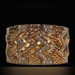 Hammered Gold Tone and Crystal Bangle/Cuff Bracelet